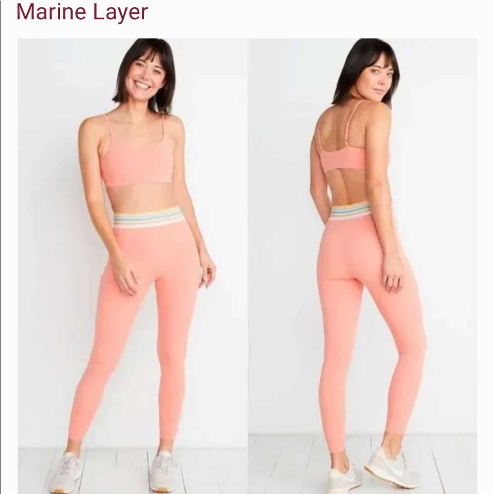 Marine Layer peach pastel pink rainbow retro stripe Chill pocket leggings